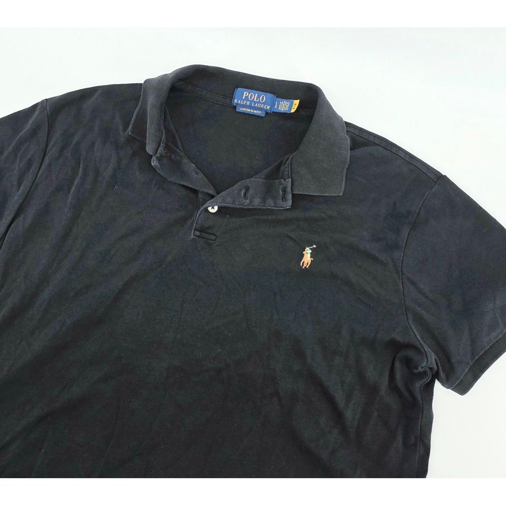 Polo Ralph Lauren Polo Shirt Preppy Custom Slim Fit Size Large Mens Black